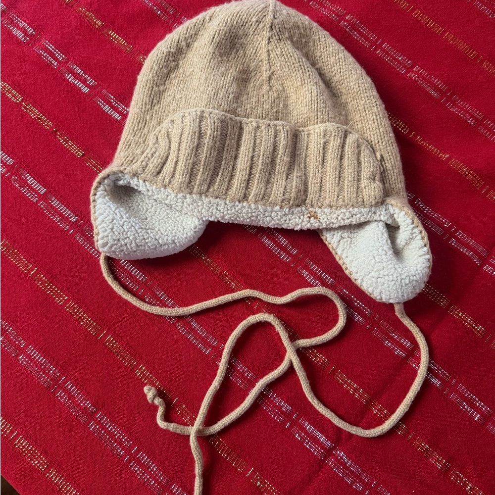 J. Crew Beige Knit Kids Hat with Ear Flaps